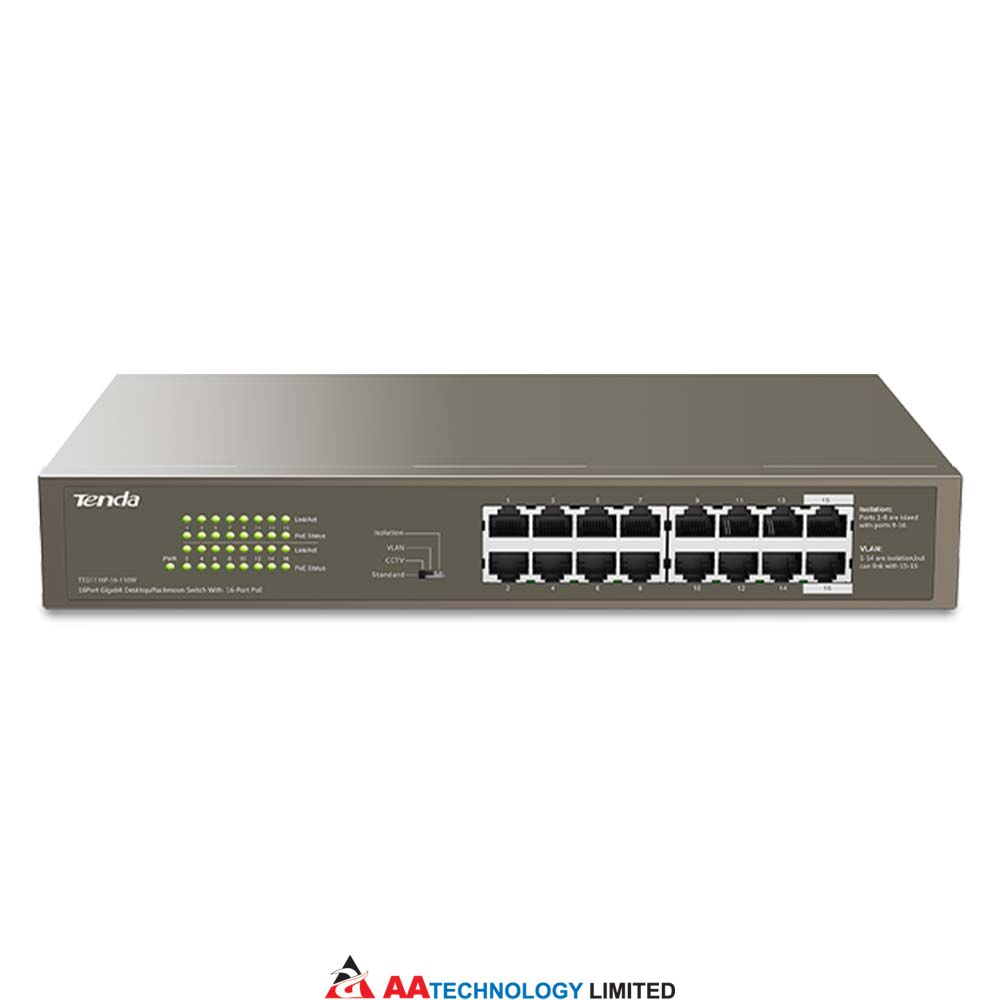 Tenda Switch Router Tenda TEG1116P-16-150W 1000M&PoE 16-Port Gigabit Ethernet Switch with ...